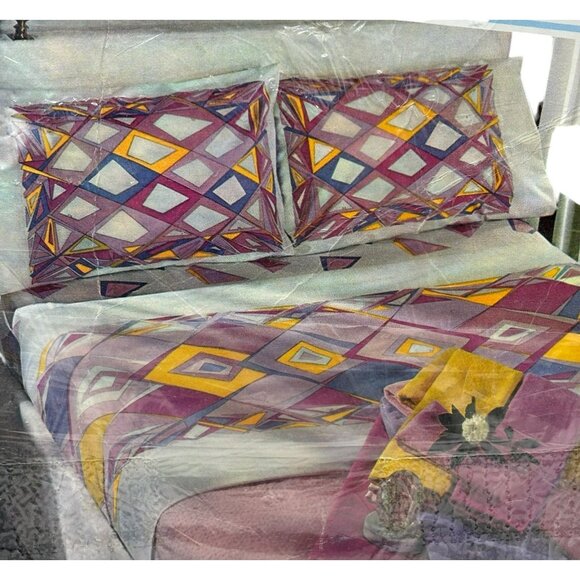 SPRINGMAID Emilio Pucci Vintage Queen Flat Sheet NOS Pink Blue Wondercale USA - Picture 3 of 6